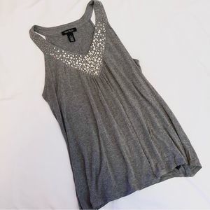 White House Black Market Gray Embellished Halter Top